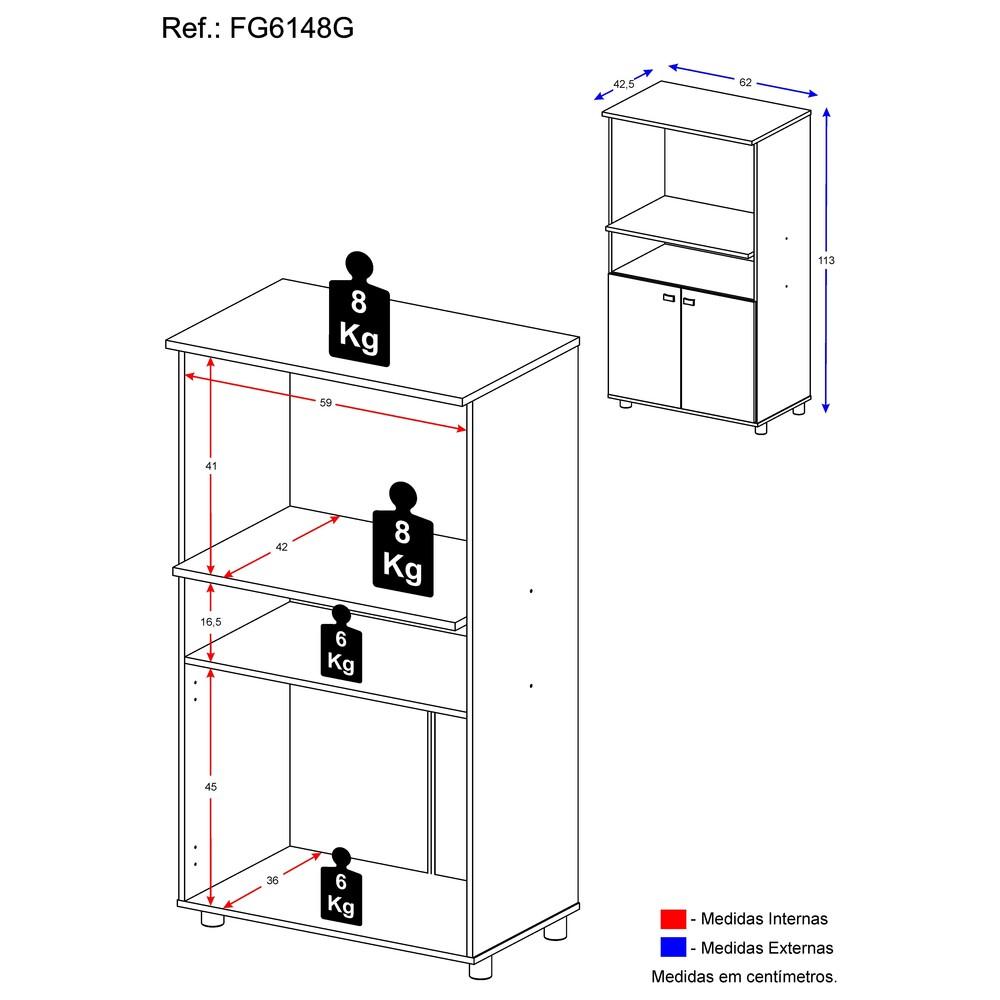 Armário para Forno e Microondas Multimóveis 2 Portas FG6148 Branco