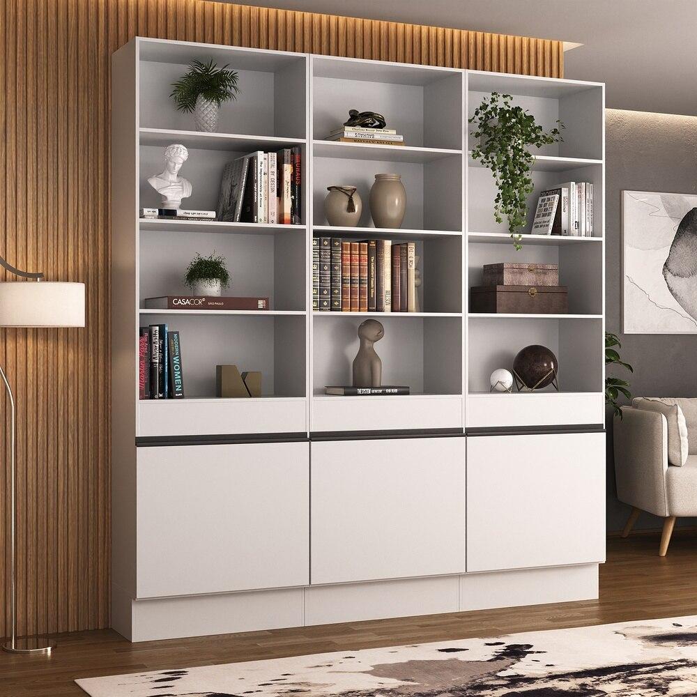 Armário/Estante Escritório 3 Portas Multimóveis MP7001 Branco/Preto