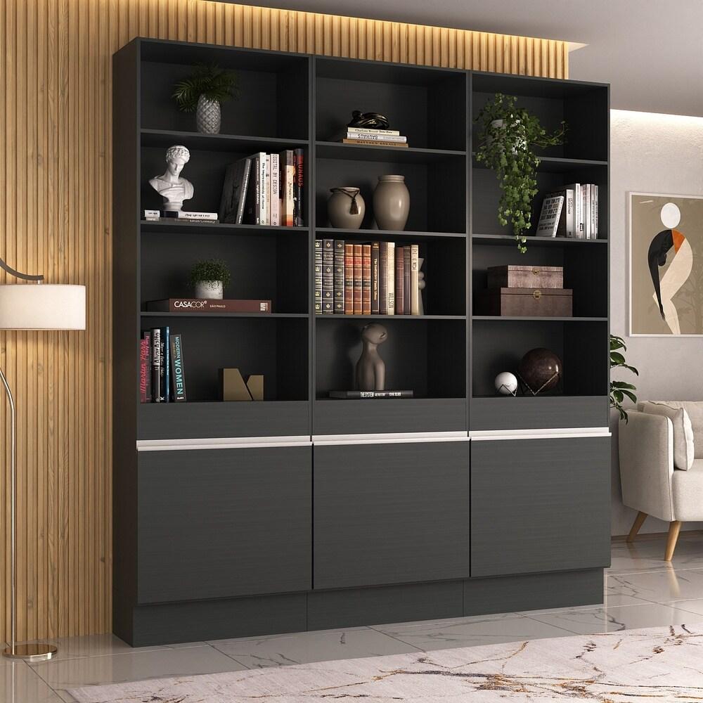 Armário/Estante Escritório 3 Portas Multimóveis MP7001 Preto/Branco