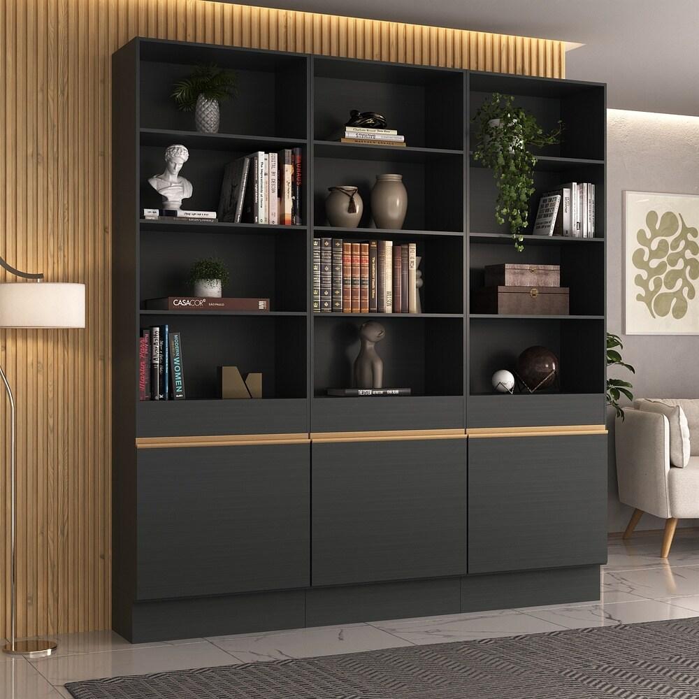 Armário/Estante Escritório 3 Portas Multimóveis MP7001 Preto/Dourado