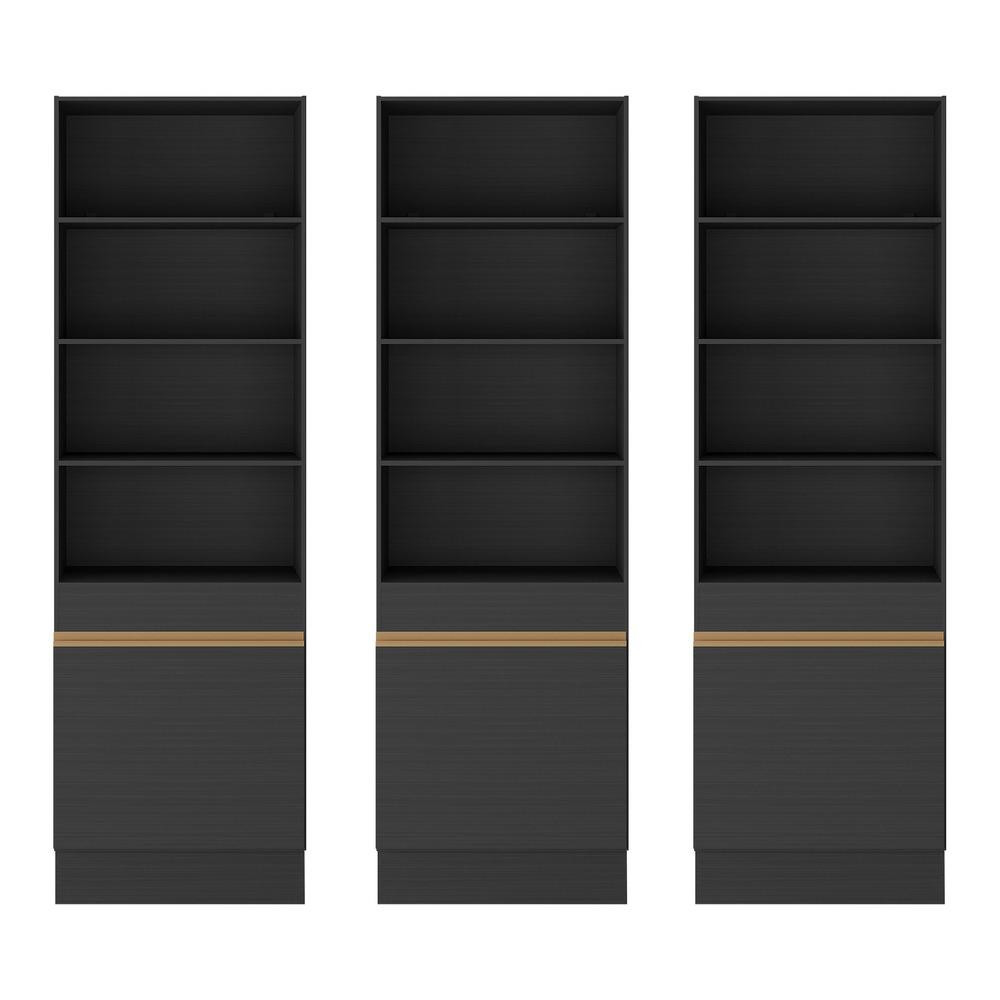 Armário/Estante Escritório 3 Portas Multimóveis MP7001 Preto/Dourado