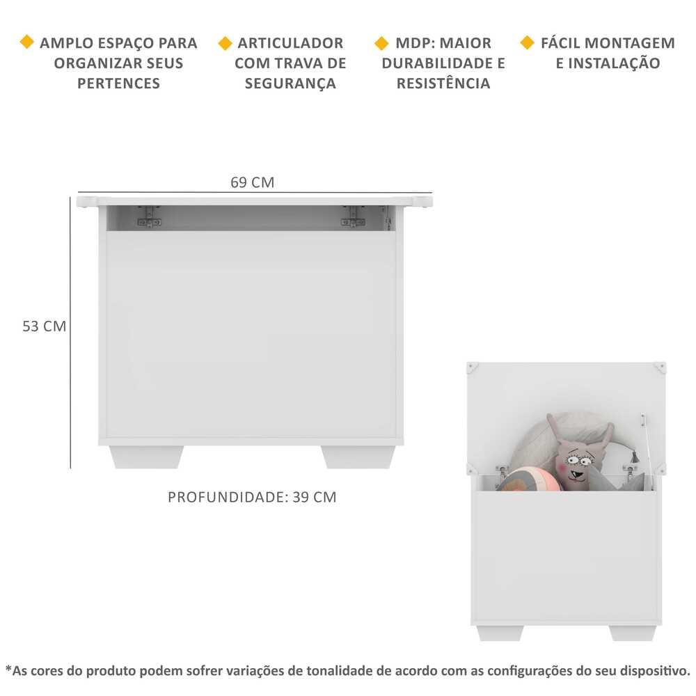 Baú Organizador Caixa de Brinquedos Pés Quadrados Multimóveis Branco