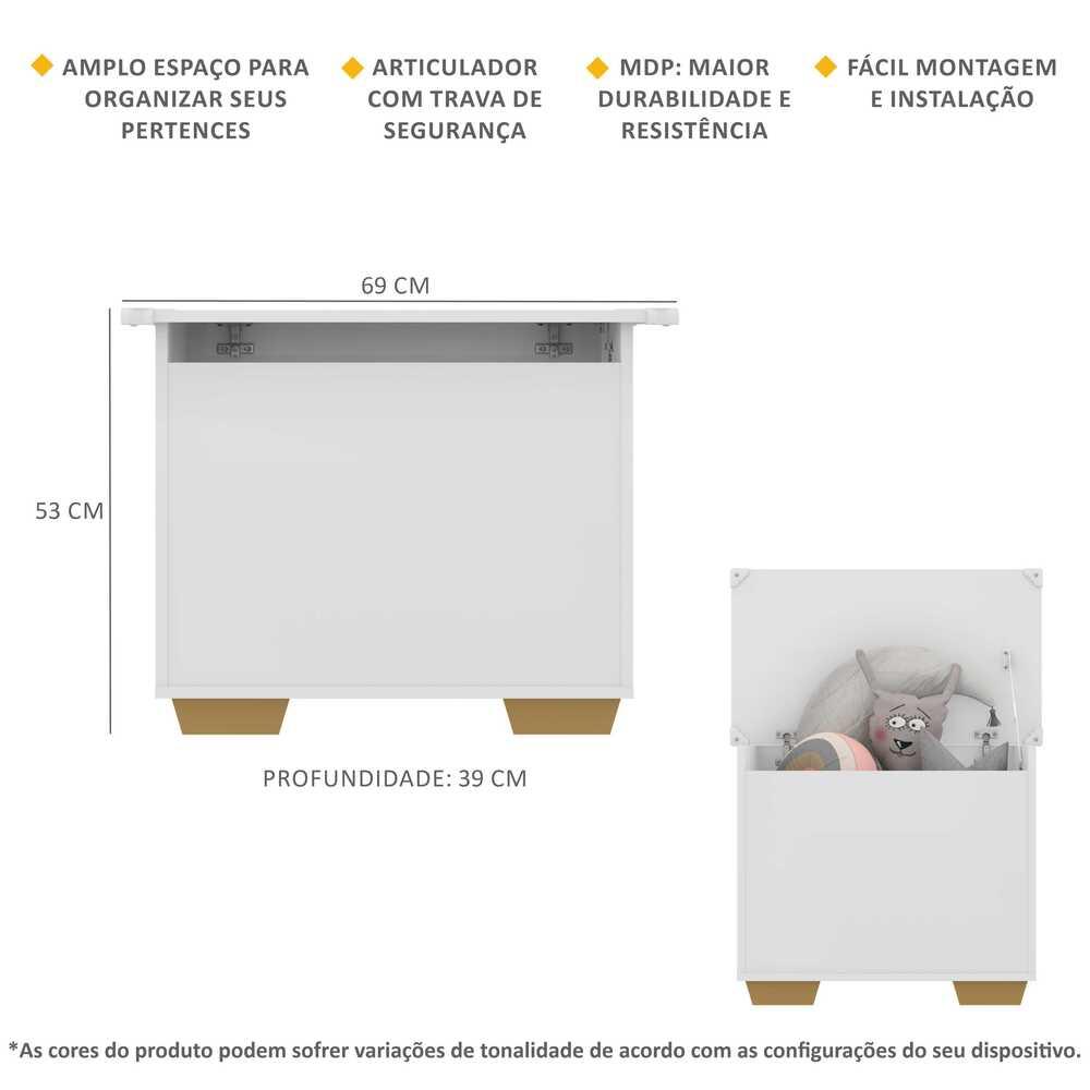 Baú Organizador Caixa de Brinquedos Pés Quadrados Multimóveis Branco/Natural