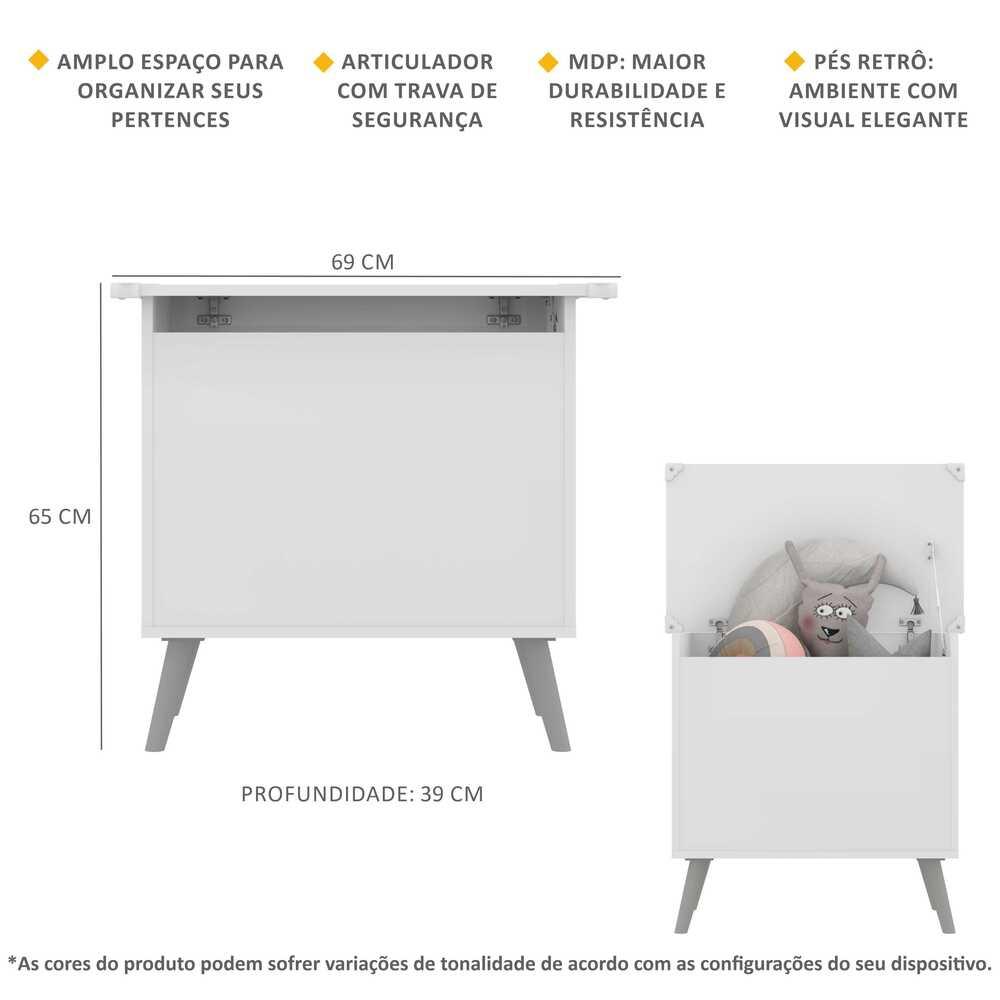 Baú Organizador Caixa de Brinquedos Retrô Multimóveis Branco/Cinza