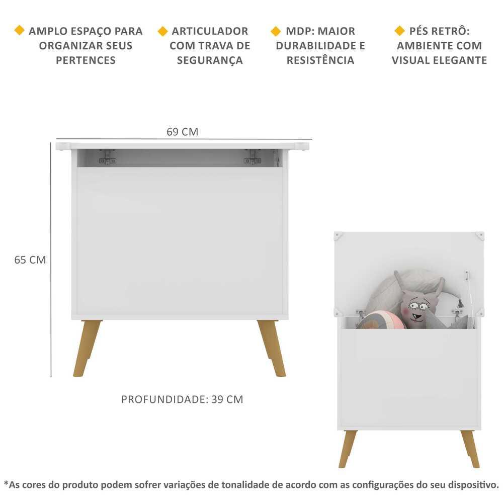 Baú Organizador Caixa de Brinquedos Retrô Multimóveis Branco/Natural