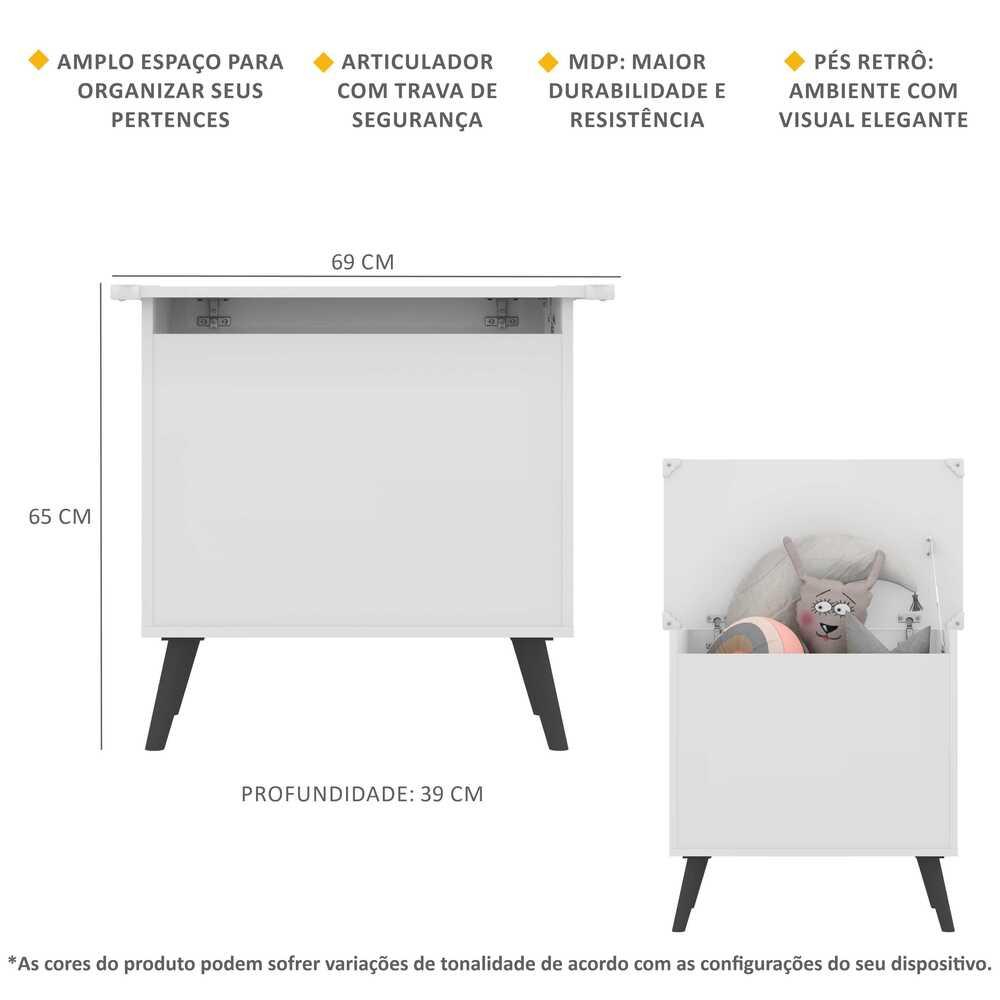 Baú Organizador Caixa de Brinquedos Retrô Multimóveis Branco/Preto