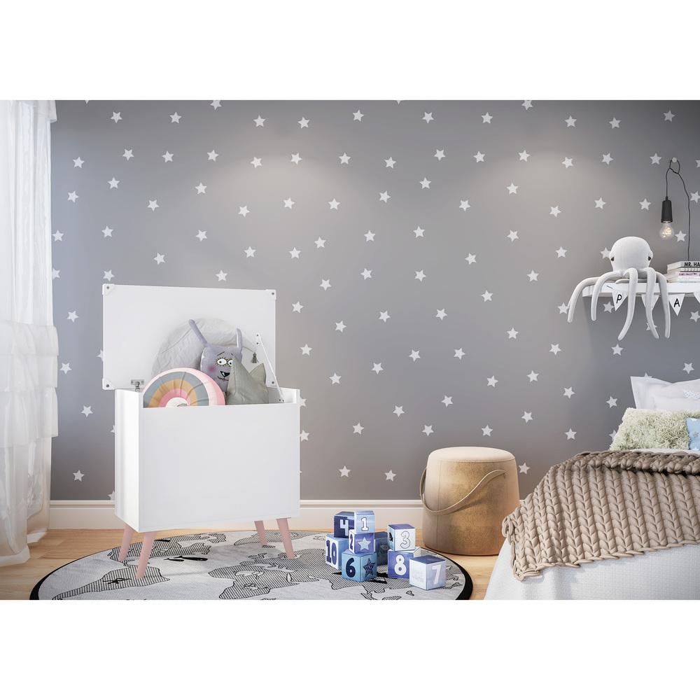 Baú Organizador Caixa de Brinquedos Retrô Multimóveis Branco/Rosa