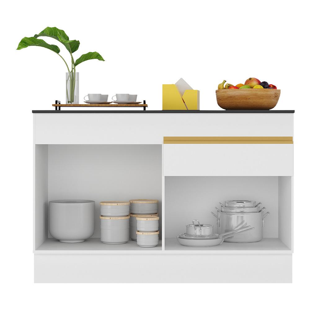 Balcão Cozinha 120cm com Rodapé 2 Portas 1 Gaveta Veneza Multimóveis V2117 Branco/Dourado