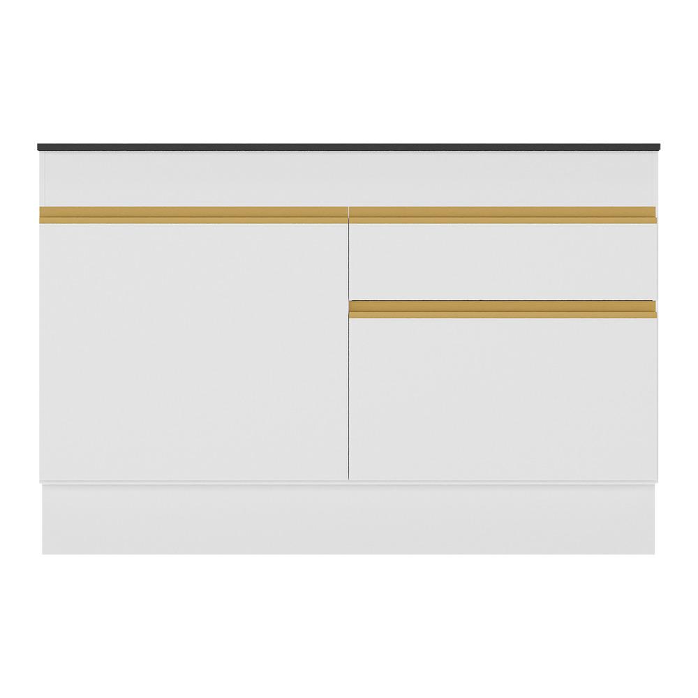 Balcão Cozinha 120cm com Rodapé 2 Portas 1 Gaveta Veneza Multimóveis V2117 Branco/Dourado