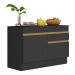 Balcão Cozinha 120cm com Rodapé 2 Portas 1 Gaveta Veneza Multimóveis V2117 Preto/Dourado