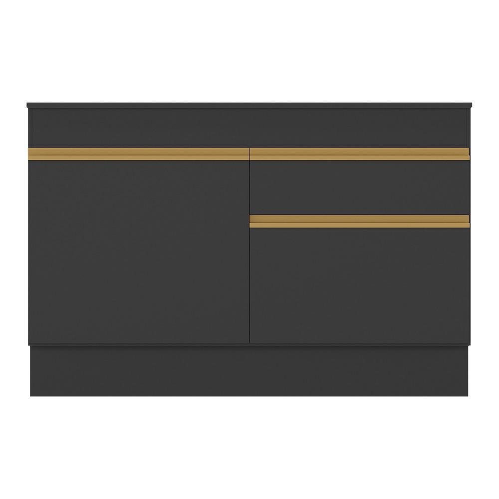 Balcão Cozinha 120cm com Rodapé 2 Portas 1 Gaveta Veneza Multimóveis V2117 Preto/Dourado