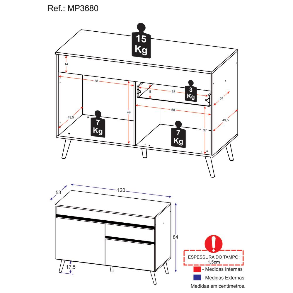 Balcão Cozinha Gabinete Pia 120 cm 2 Portas 1 Gaveta Veneza GB Multimóveis Preto