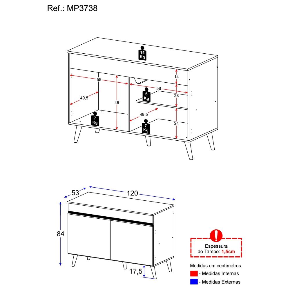 Balcão Cozinha Gabinete Pia 120 cm 2 Portas Veneza Multimóveis MP3738 Branco