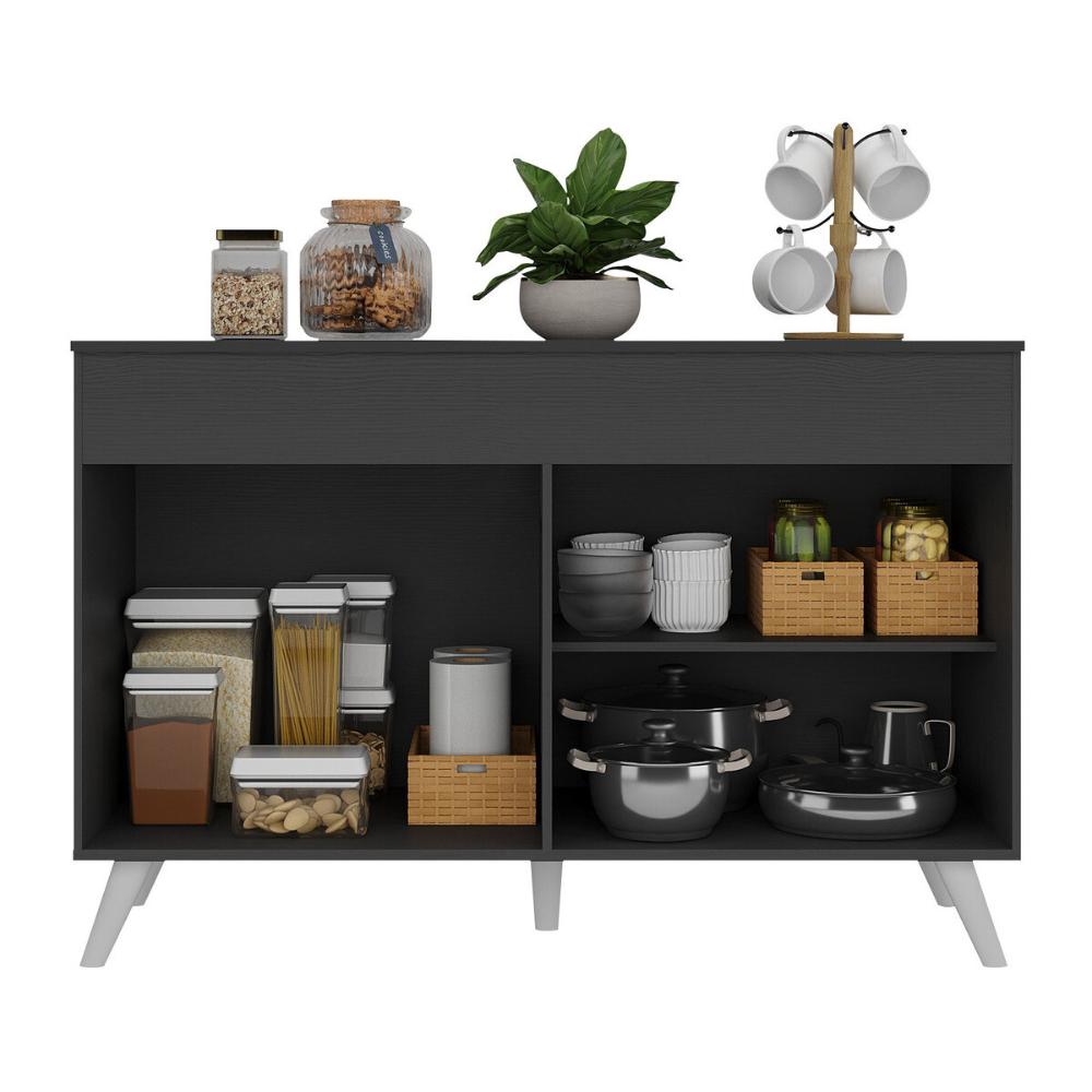 Balcão Cozinha Gabinete Pia 120 cm 2 Portas Veneza Multimóveis MP3738 Preto/Branco