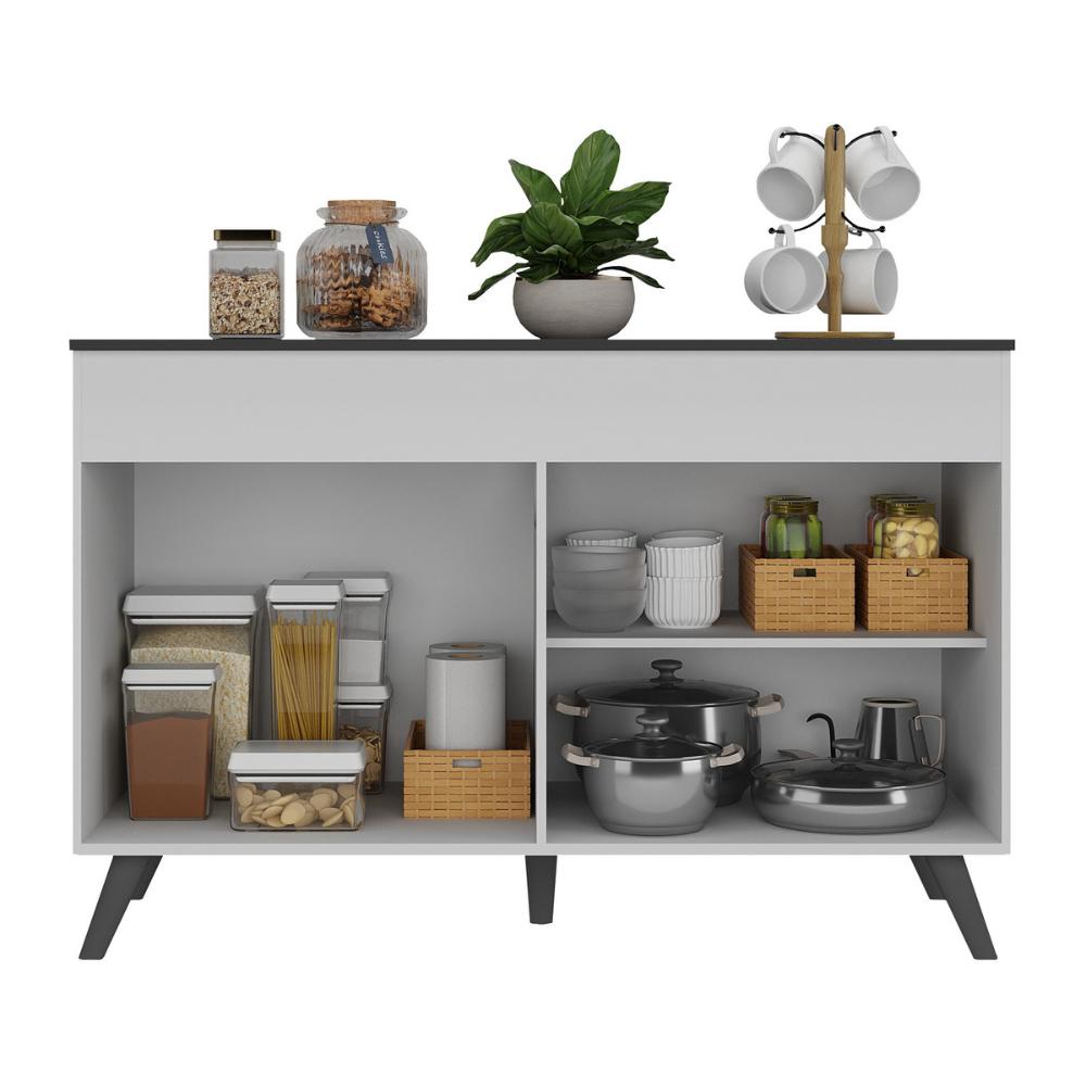Balcão Cozinha Gabinete Pia 120cm 2 Portas Veneza Multimóveis V3738 Branco/Preto