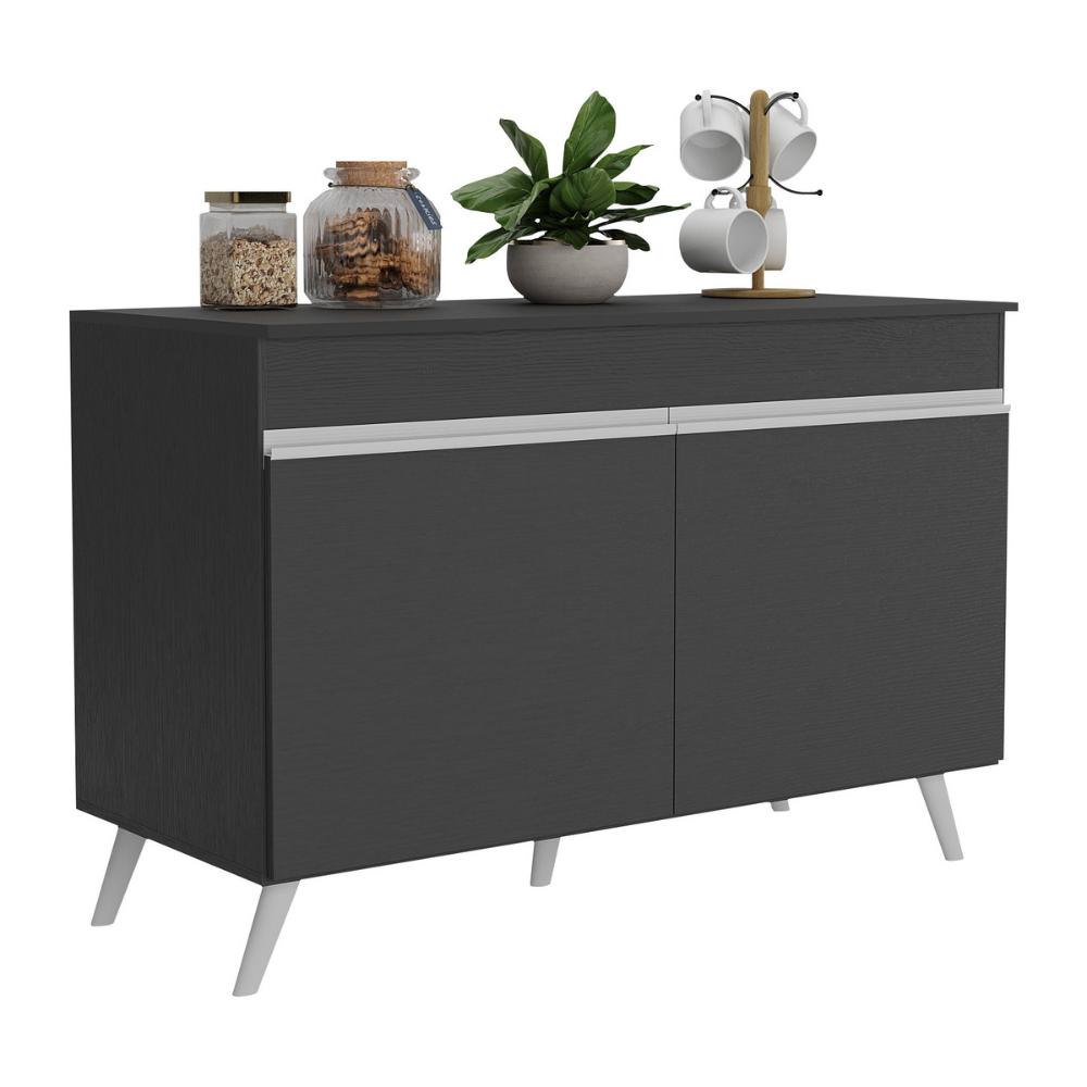 Balcão Cozinha Gabinete Pia 120cm 2 Portas Veneza Multimóveis V3738 Preto/Branco