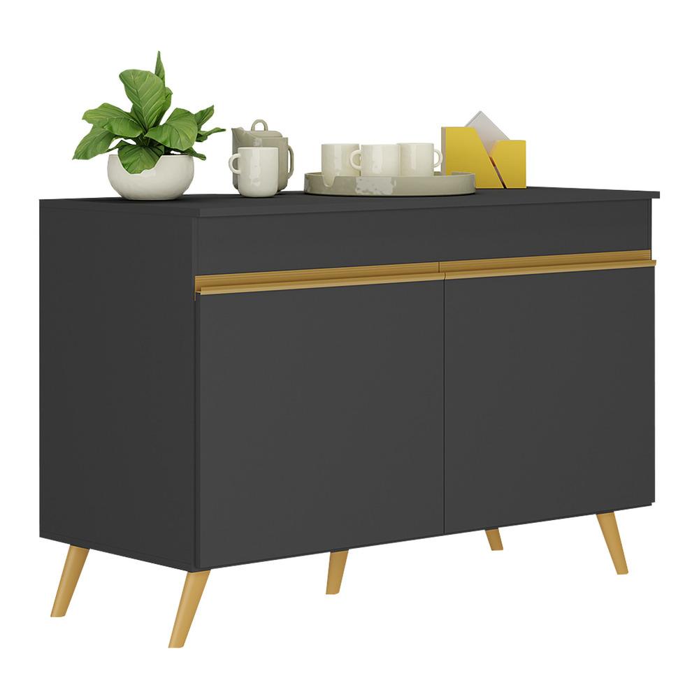 Balcão Cozinha Gabinete Pia 120cm 2 Portas Veneza Multimóveis V3738 Preto/Dourado
