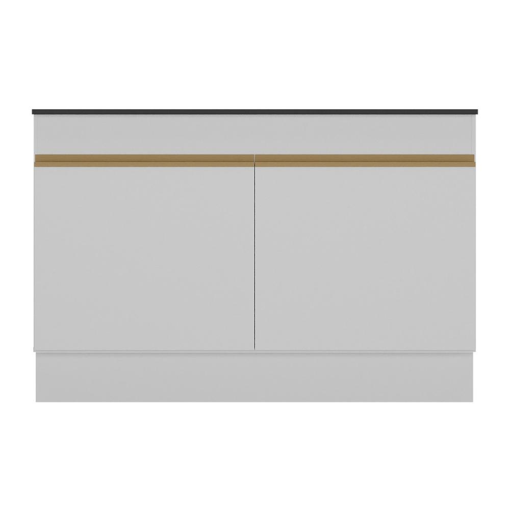 Balcão Cozinha Gabinete Pia 120cm 2 Portas com Rodapé Veneza Multimóveis MP2239 Branco/Dourado
