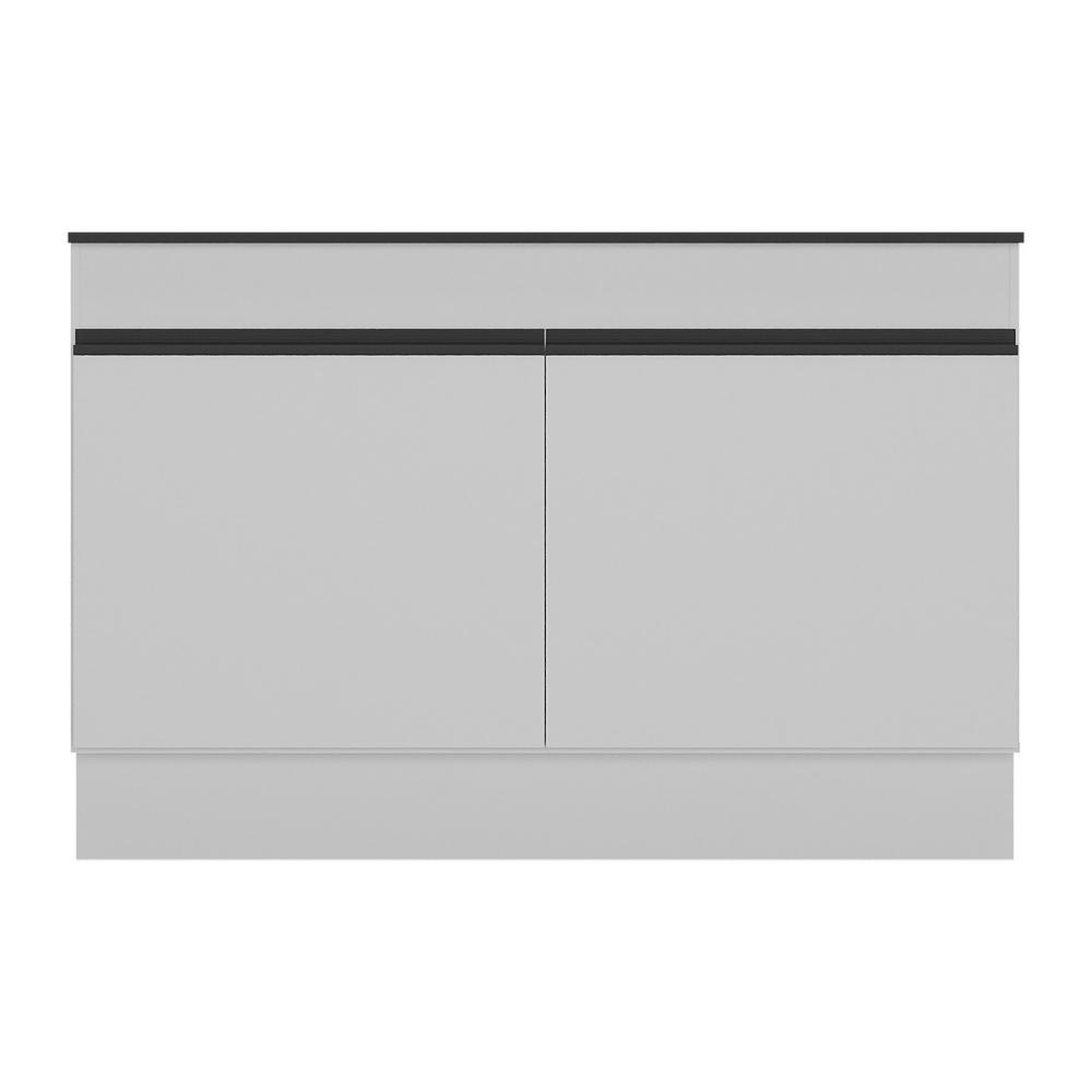 Balcão Cozinha Gabinete Pia 120cm 2 Portas com Rodapé Veneza Multimóveis MP2239 Branco/Preto
