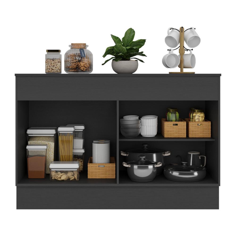 Balcão Cozinha Gabinete Pia 120cm 2 Portas com Rodapé Veneza Multimóveis MP2239 Preto/Dourado