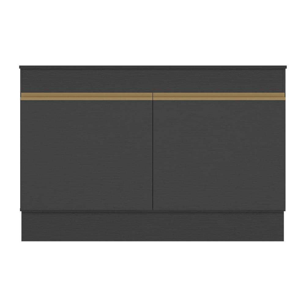 Balcão Cozinha Gabinete Pia 120cm 2 Portas com Rodapé Veneza Multimóveis MP2239 Preto/Dourado
