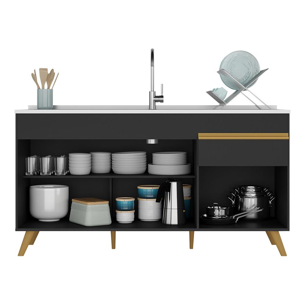 Balcão Cozinha Gabinete Pia 150 cm 3 Portas 1 Gaveta Veneza GB Multimóveis MP2072 Preto