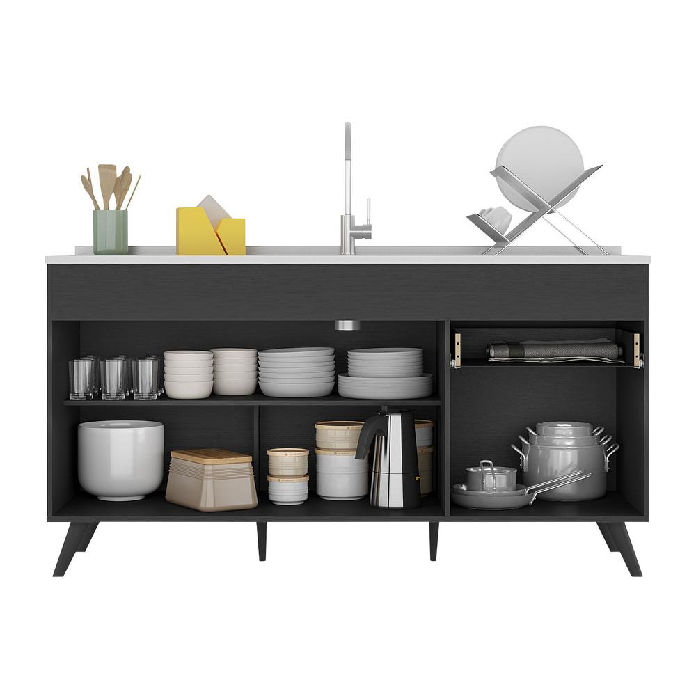 Balcão Cozinha Gabinete Pia 150 cm 3 Portas 1 Gaveta Veneza Multimóveis MP2072.895 Preto