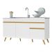 Balcão Cozinha Gabinete Pia 150cm 3 Portas 1 Gaveta Veneza Multimóveis V2072 Branco/Dourado