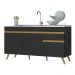 Balcão Cozinha Gabinete Pia 150cm 3 Portas 1 Gaveta Veneza Multimóveis V2072 Preto/Dourado