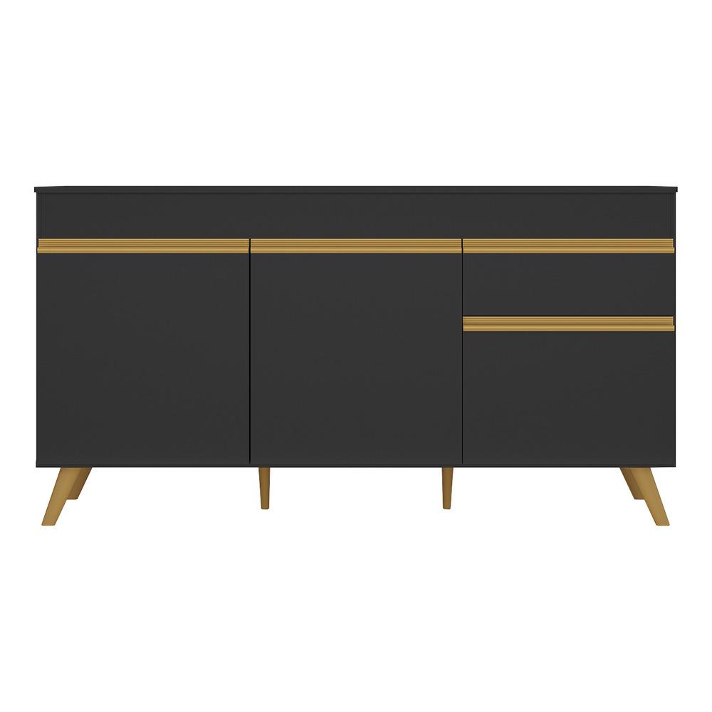 Balcão Cozinha Gabinete Pia 150cm 3 Portas 1 Gaveta Veneza Multimóveis V3740 Preto/Dourado