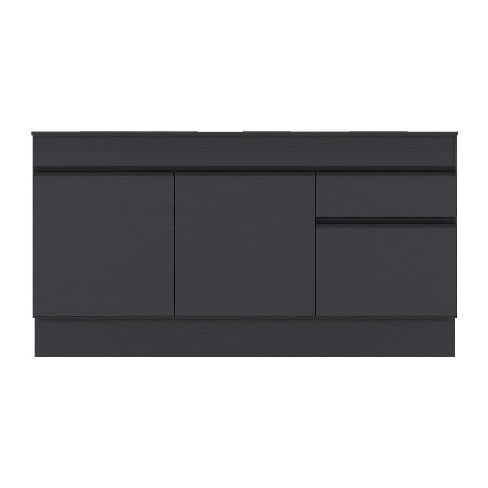 Balcão Cozinha Gabinete Pia 150cm com Rodapé  3 Portas 1 Gaveta Veneza Multimóveis V2107 Preto