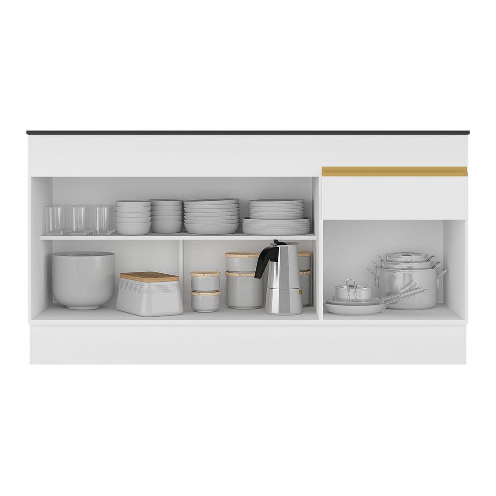 Balcão Cozinha Gabinete Pia 150cm com Rodapé 3 Portas 1 Gaveta Veneza Multimóveis V2115 Branco/Dourado