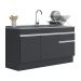 Balcão Cozinha Gabinete Pia 150cm com Rodapé 3 Portas 1 Gaveta Veneza Multimóveis V2115 Preto/Branco