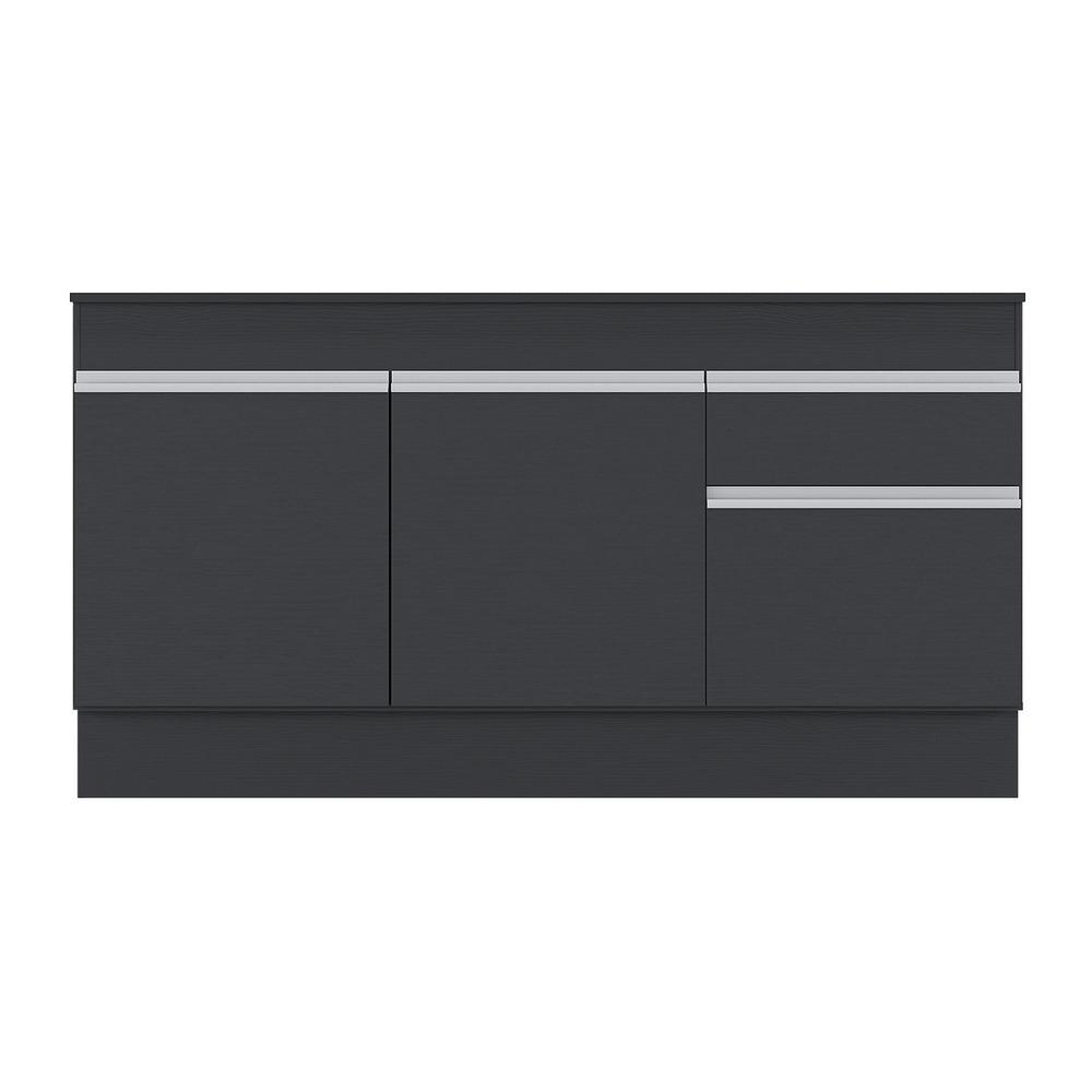 Balcão Cozinha Gabinete Pia 150cm com Rodapé 3 Portas 1 Gaveta Veneza Multimóveis V2115 Preto/Branco