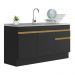 Balcão Cozinha Gabinete Pia 150cm com Rodapé 3 Portas 1 Gaveta Veneza Multimóveis V2115 Preto/Dourado