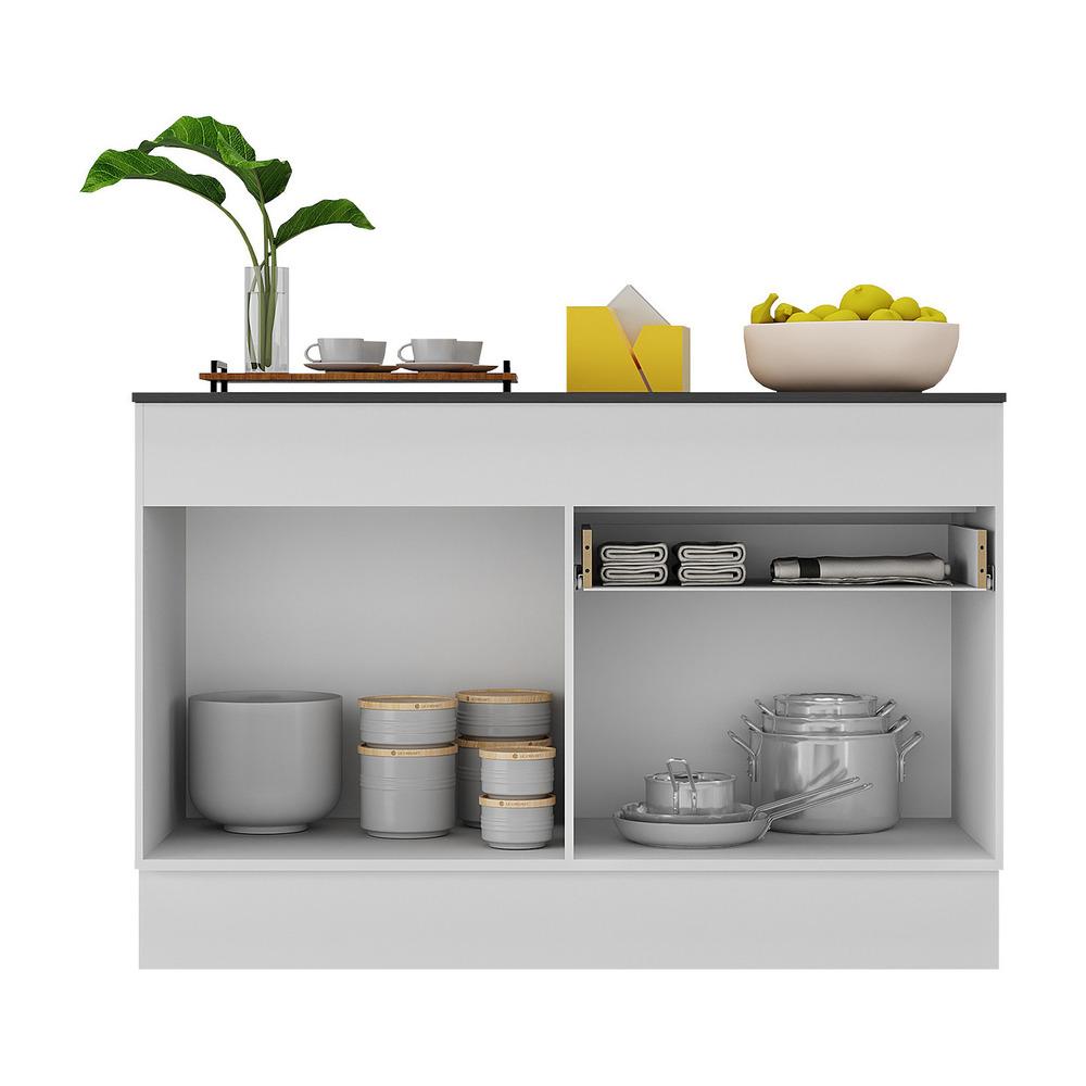 Balcão Cozinha c/ Rodapé Gabinete Pia 120 cm 2 rtas 1 Gav Veneza Multimóveis MP2117.964 Branco/Preto