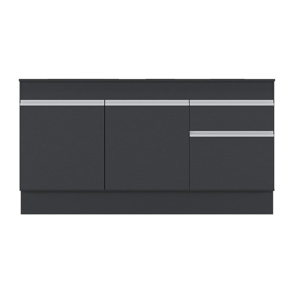 Balcão Cozinha c/ Rodapé Gabinete Pia 150cm 3 Ptas 1 Gav Veneza Multimóveis MP2107.898 Preto/Branco