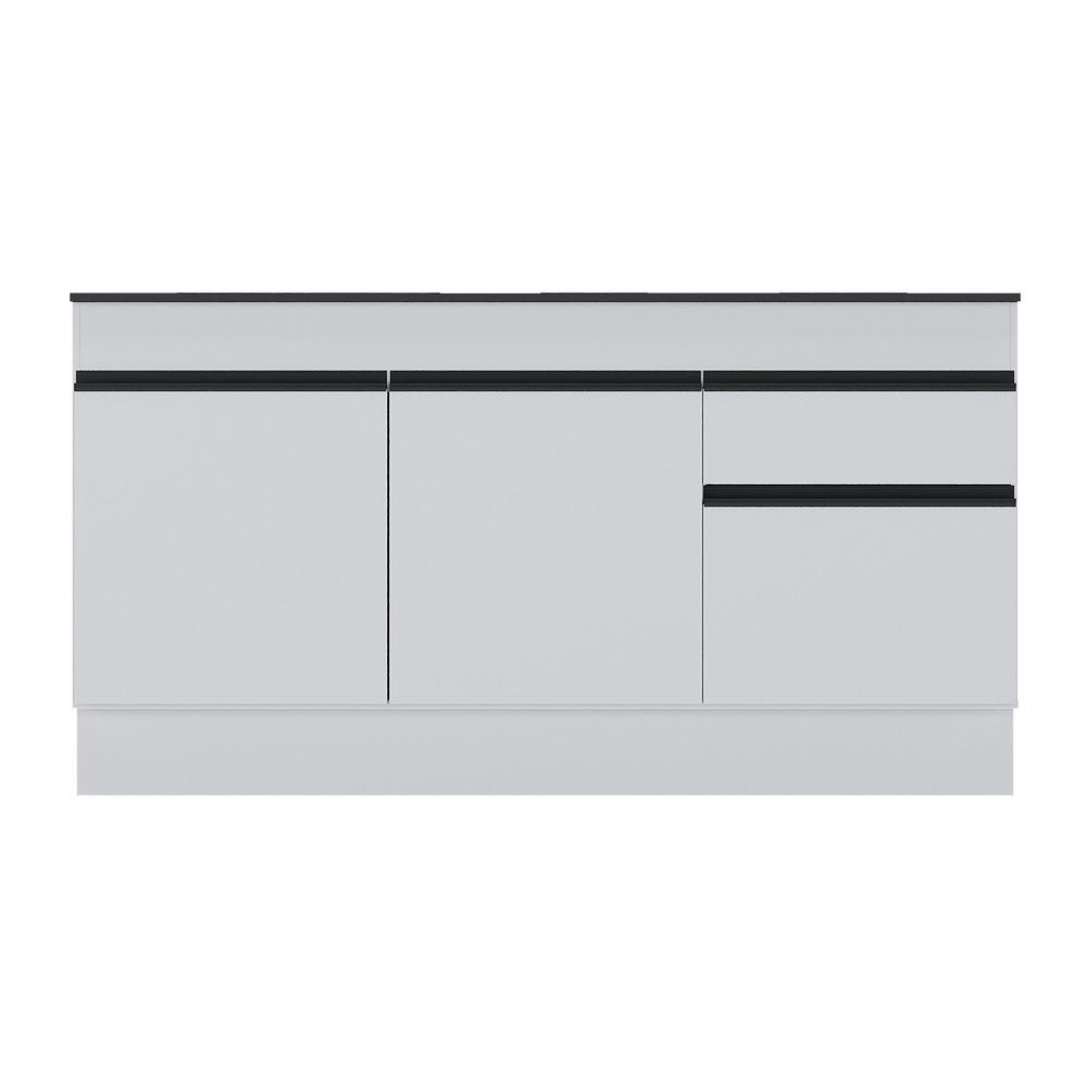 Balcão Cozinha c/ Rodapé Gabinete Pia 150cm 3 Ptas 1 Gav Veneza Multimóveis MP2107.964 Branco/Preto