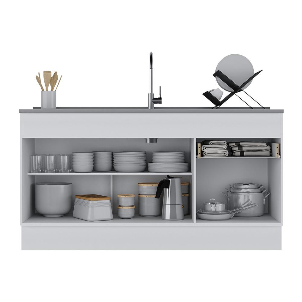 Balcão Cozinha c/ Rodapé Gabinete Pia 150cm 3 Ptas 1 Gav Veneza Multimóveis MP2115.964 Branco/Preto
