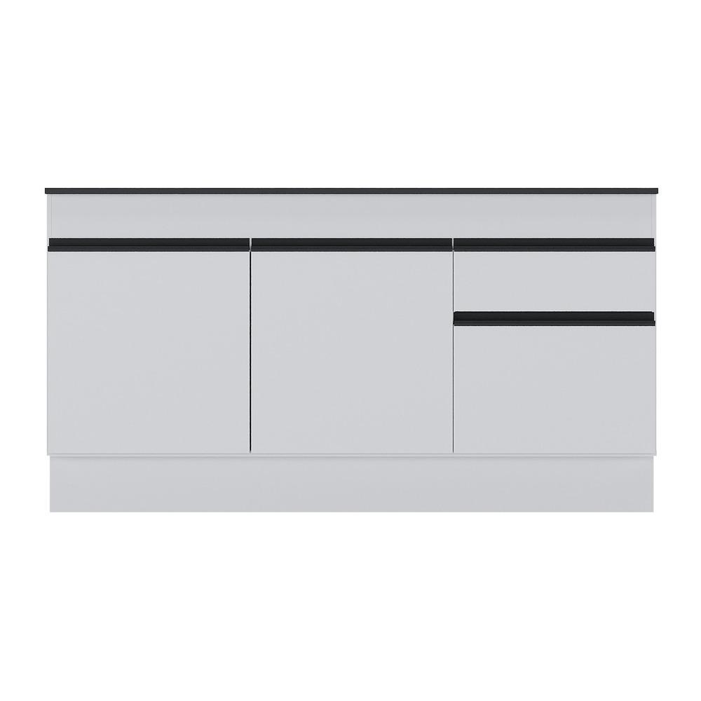 Balcão Cozinha c/ Rodapé Gabinete Pia 150cm 3 Ptas 1 Gav Veneza Multimóveis MP2115.964 Branco/Preto