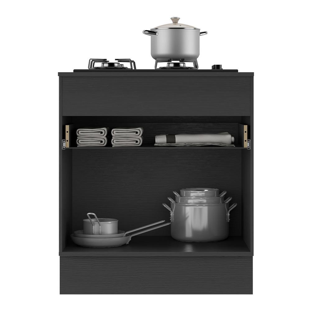 Balcão Cozinha c/ Rodapé para Cooktop 70 cm 1 Porta 1 Gav Veneza Multimóveis MP2118.898 Preto/Branco