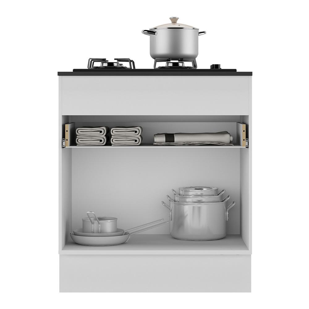 Balcão Cozinha c/ Rodapé para Cooktop 70 cm 1 Porta 1 Gav Veneza Multimóveis MP2118.964 Branco/Preto