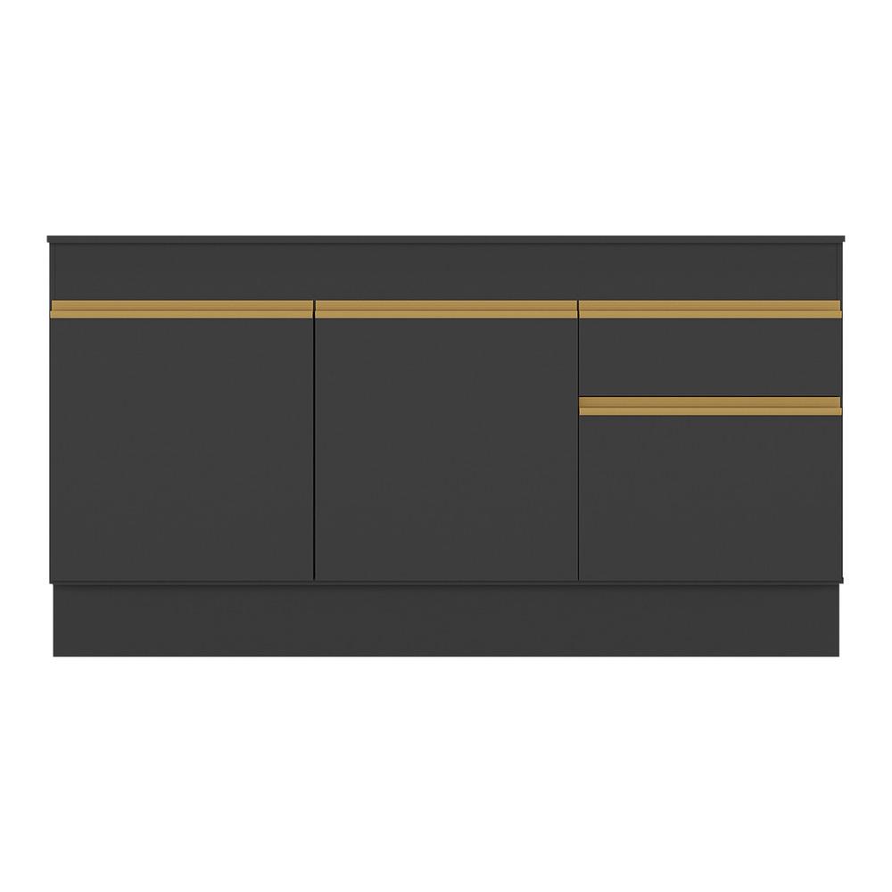 Balcão Cozinha com Rodapé Gabinete Pia 150 cm 3 Portas 1 Gaveta Veneza GB Multimóveis MP2107 Preto