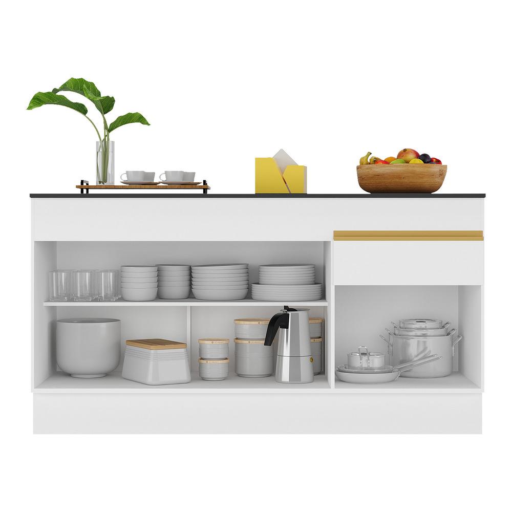 Balcão Cozinha com Rodapé Gabinete Pia 150 cm 3 Portas 1 Gaveta Veneza GW Multimóveis MP2107 Branco