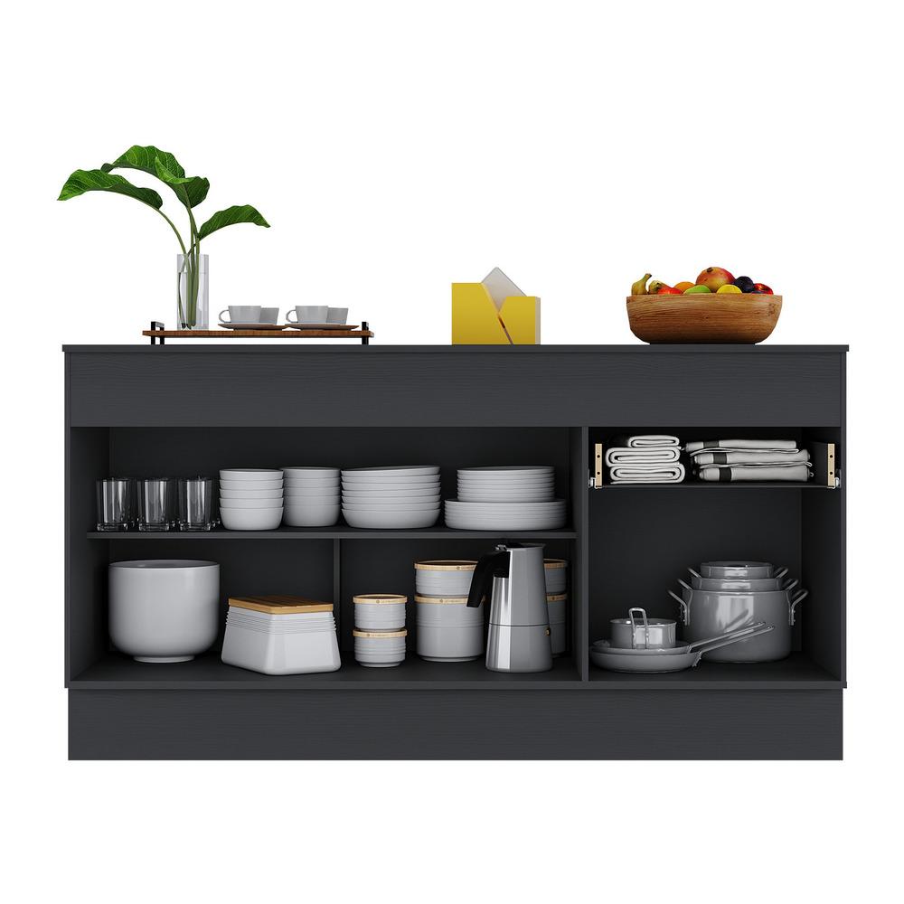 Balcão Cozinha com Rodapé Gabinete Pia 150 cm 3 Portas 1 Gaveta Veneza Multimóveis MP2107.895 Preto