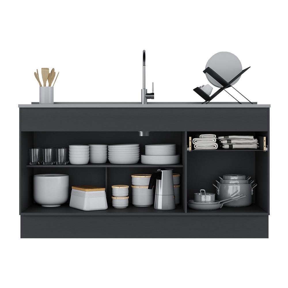 Balcão Cozinha com Rodapé Gabinete Pia 150 cm 3 Portas 1 Gaveta Veneza Multimóveis MP2115.895 Preto