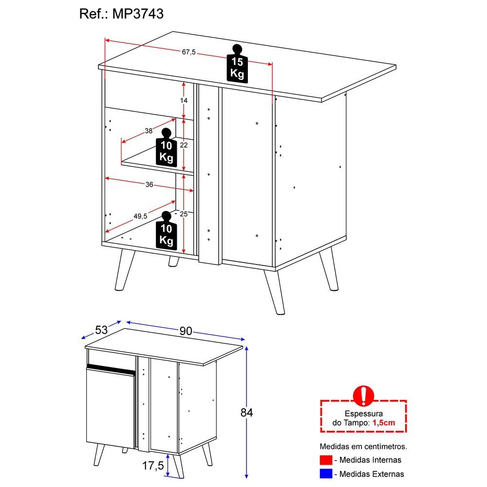 Balcão Cozinha de Canto 1 Porta Veneza Multimóveis MP3743.891 Branco