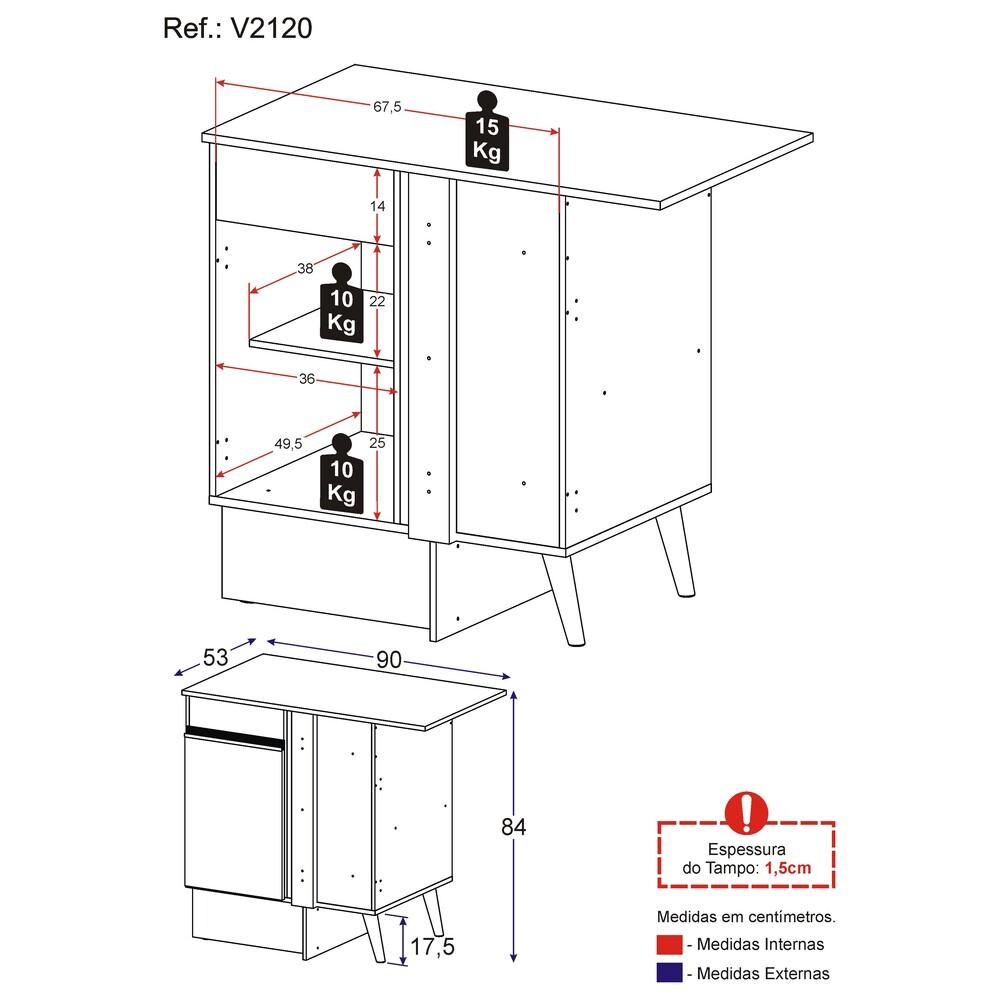 Balcão Cozinha de Canto com Rodapé 1 Porta Veneza Multimóveis V2120 Branco