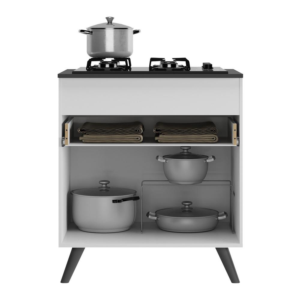 Balcão Cozinha para Cooktop 70 cm 1 Porta 1 Gaveta Veneza Multimóveis MP3706.964 Branco/Preto