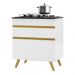 Balcão Cozinha para Cooktop 70cm 1 Porta 1 Gaveta Veneza Multimóveis V3706 Branco/Dourado